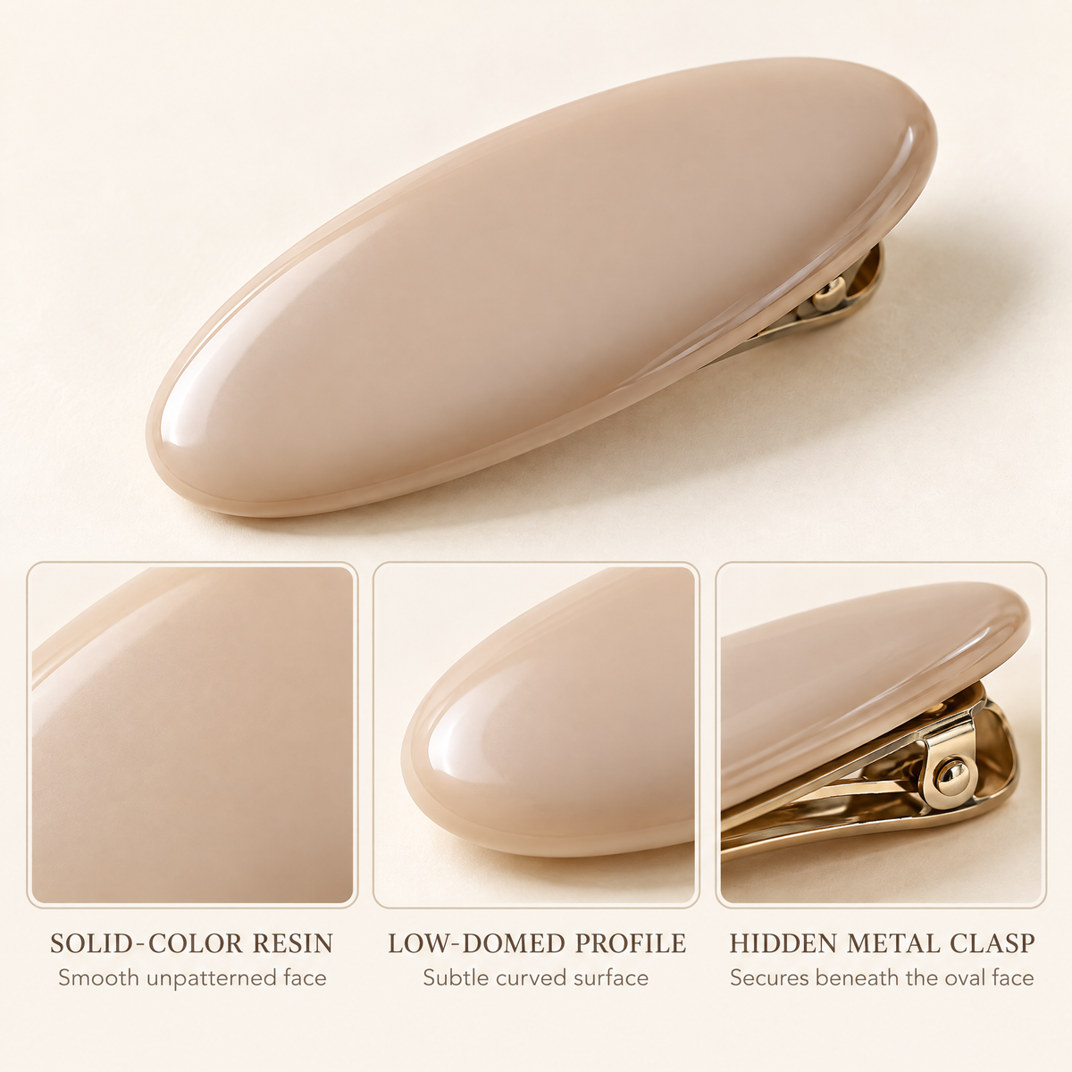 Selvorith™ Nude Glossy Oval Hair Barrette